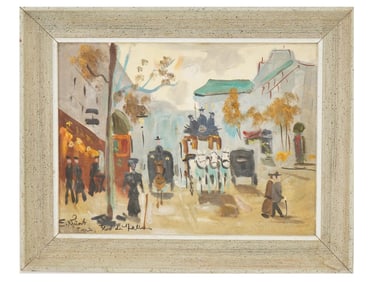 VINTAGE MID CENT PARISIAN STREET SCENE OIL PAINTING