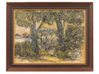 WILLIAM LYBERIS AMERICAN LANDSCAPE MIXED MEDIA PAINTING