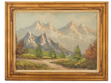 AMERICAN SCHOOL MOUNTAIN LANDSCAPE PAINTING SIGNED
