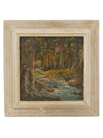 MID CENTURY OIL PAINTING LANDSCAPE SCENE SIGNED FRAMED