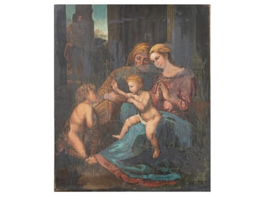 ANTIQUE PAINTING MADONNA OF DIVINE LOVE AFTER RAPHAEL