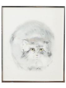 VINTAGE AMERICAN CAT PORTRAIT WATERCOLOR PAINTING