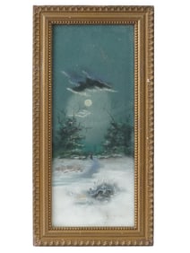 ANTIQUE VICTORIAN ERA PASTEL PAINTING WINTER LANDSCAPE