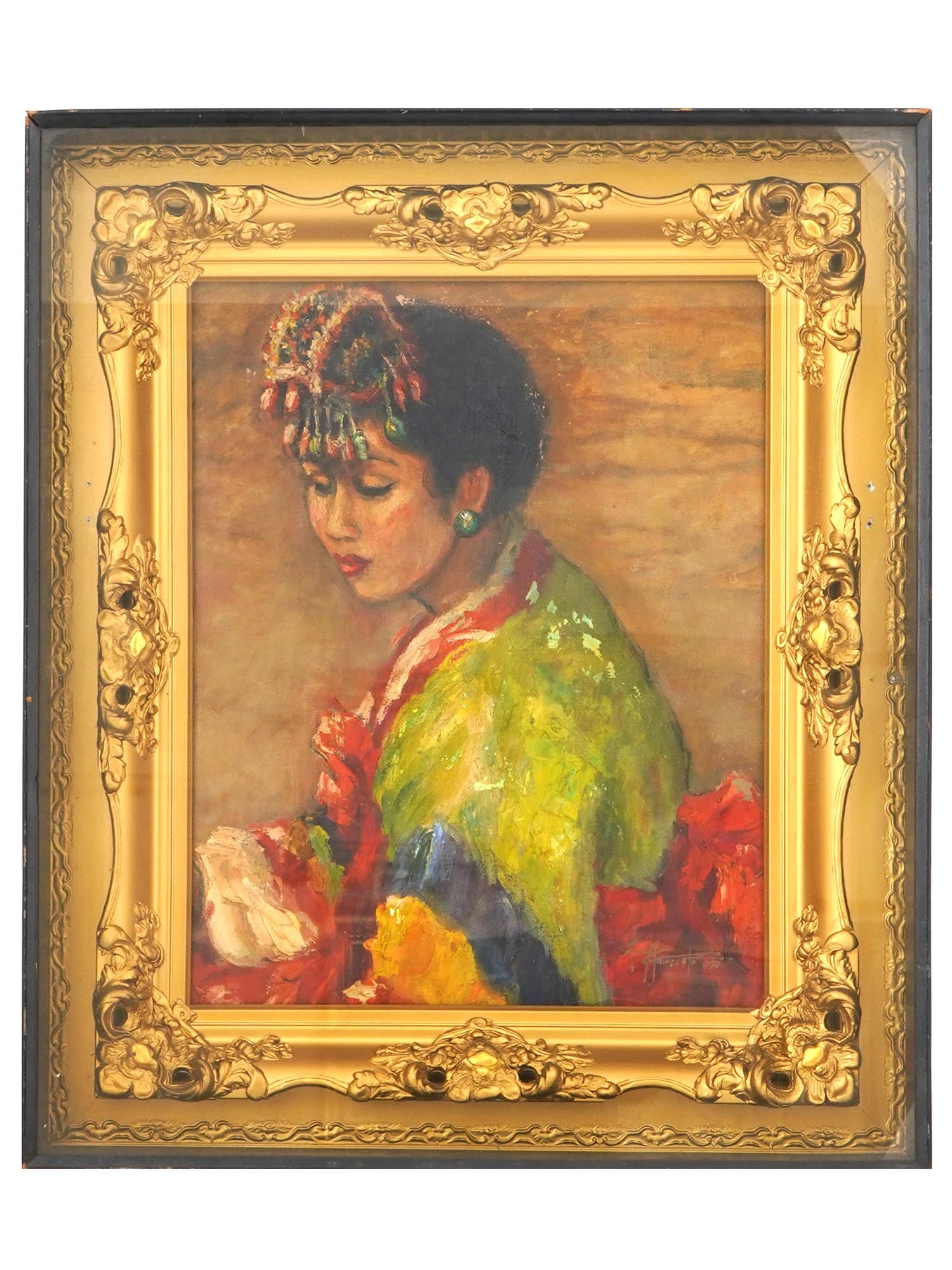 ATTR FERNANDO AMORSOLO FILIPINO PORTRAIT PAINTING (1 of 4)