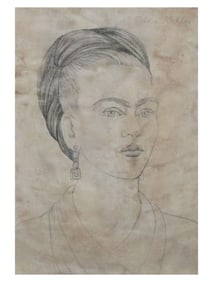 ATTR TO FRIDA KAHLO SELF PORTRAIT PENCIL PAINTING