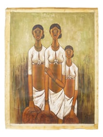 ATTR TO B. PRABHA INDIAN PORTRAIT PAINTING WITH COA
