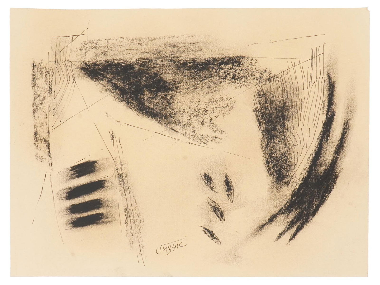 ABSTRACT INDIAN CHARCOAL PAINTING SIGNED RAM KUMAR (1 of 4)