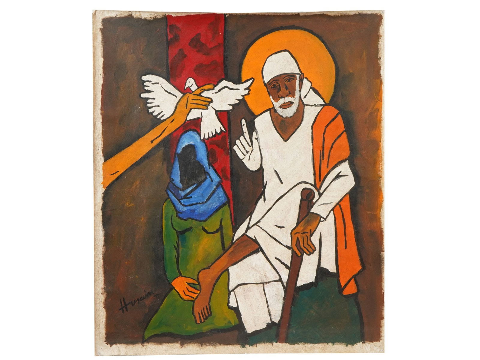 SIGNED MAQBOOL FIDA HUSAIN ACRYLIC ON CANVAS PAINTING (1 of 6)