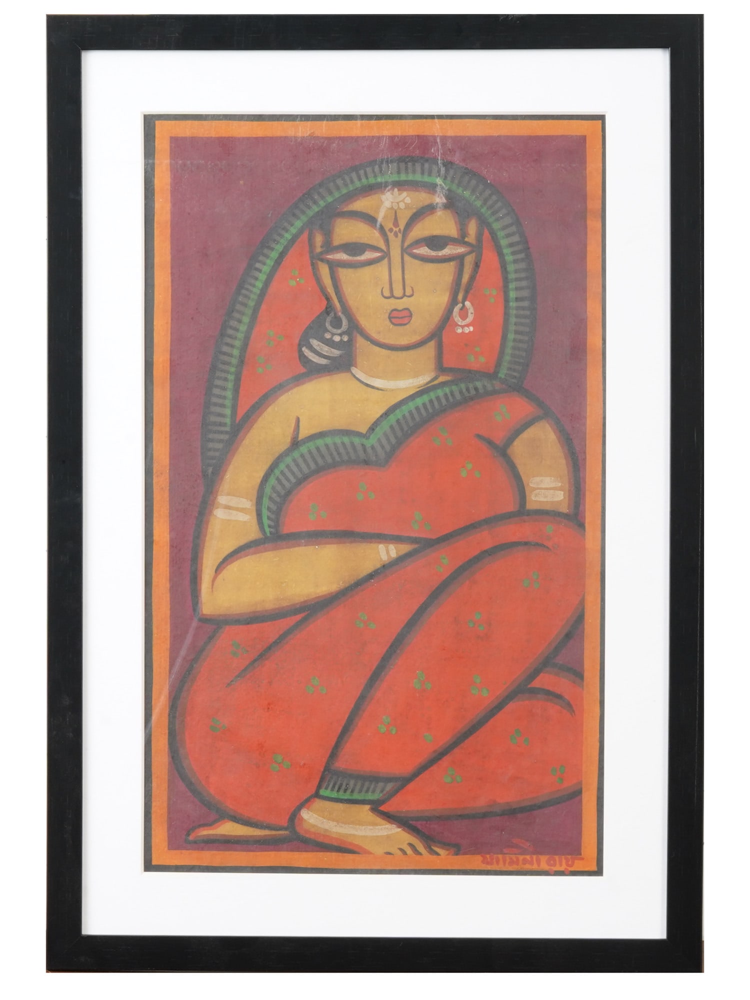 INDIAN TEMPERA ON PAPER PAINTING AFTER JAMINI ROY (1 of 4)