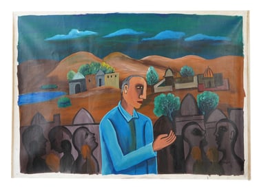SIGNED BHUPEN KHAKHAR INDIAN OIL ON CANVAS PAINTING