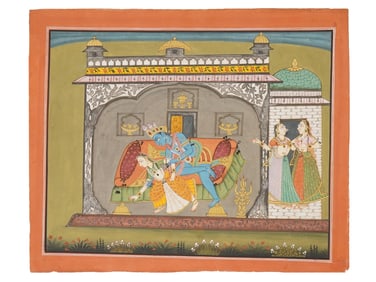INDIAN PAHARI SCHOOL RADHA KRISHNA MINIATURE PAINTING