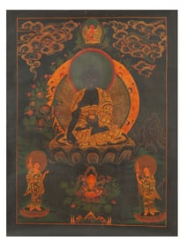 ANTIQUE TIBETAN BUDDHIST MEDICAL THANGKA ON FABRIC