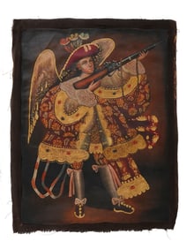 ANTIQUE LATIN AMERICAN ICON PAINTING ANGEL ARCABUCERO