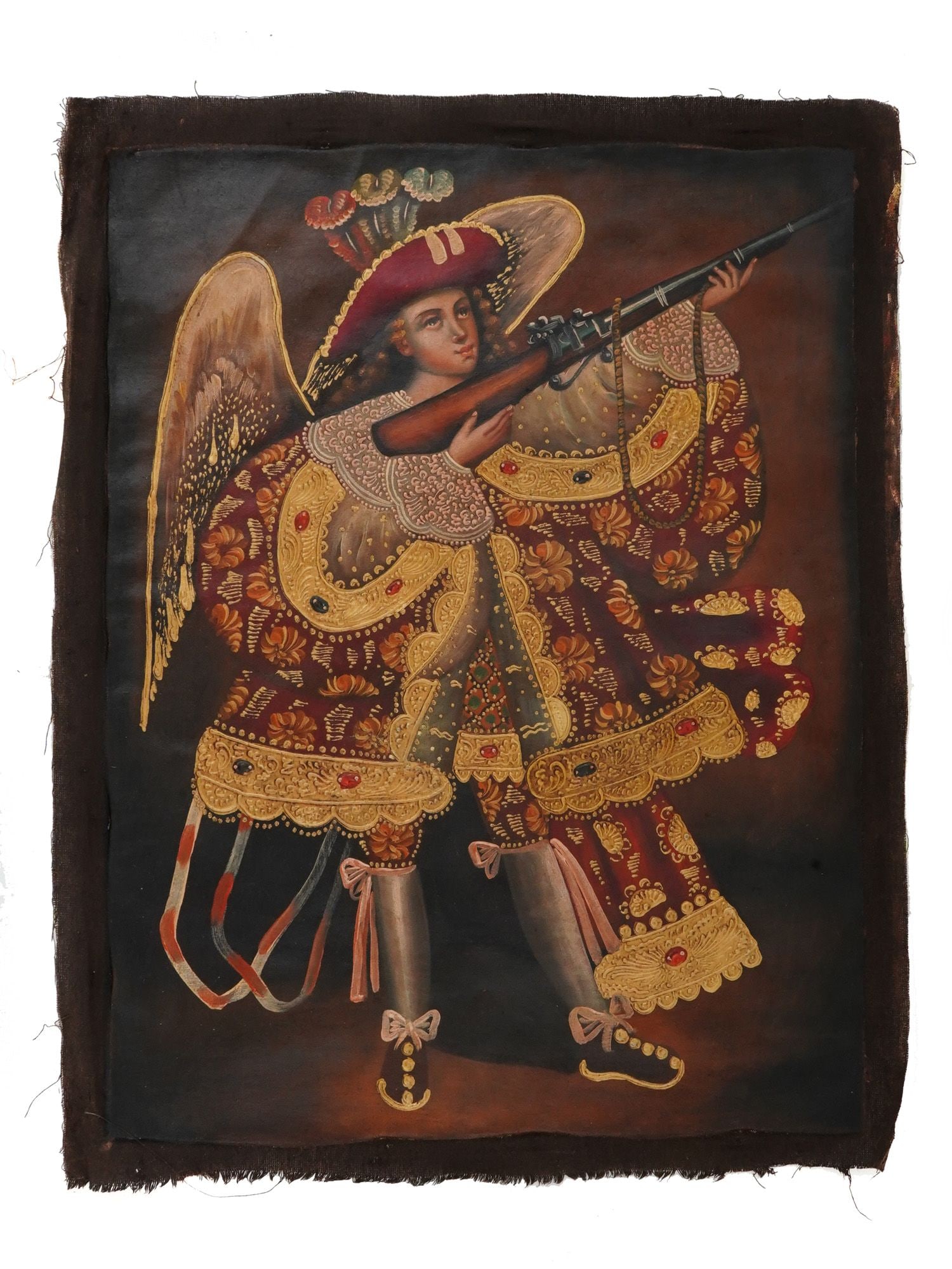 ANTIQUE LATIN AMERICAN ICON PAINTING ANGEL ARCABUCERO (1 of 3)