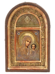 RUSSIAN KAZAN MOTHER OF GOD ICON IN GILT SILVER OKLAD