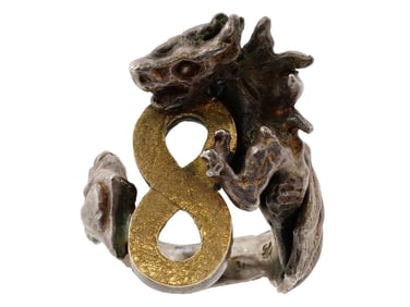 VAL STERN 14K GOLD AND STERLING SILVER DRAGON RING