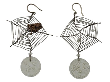 PAIR OF STERLING SILVER SPIDERWEB EARRINGS BY VAL STERN