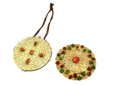 TURKMEN GOLD PLATED SILVER ORNAMENTS WITH STONES