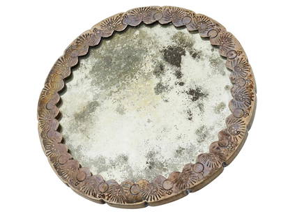 ANTIQUE OTTOMAN SILVER HAND MIRROR WITH A BIRD DESIGN: An antique Ottoman silver hand mirror, round in form, decorated with engraved floral motifs and featuring a bird design on the reverse. The mirror showcases traditional Ottoman craftsmanship, with del