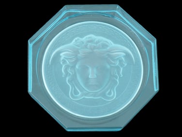 VERSACE ROSENTHAL MEDUSA BLUE GLASS COASTER ASHTRAY