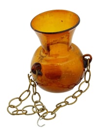 EGYPTIAN GLASS LAMP VASE WITH A CHAIN