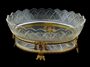 ANTIQUE FRENCH BRONZE CENTERPIECE WITH CRYSTAL INSERT