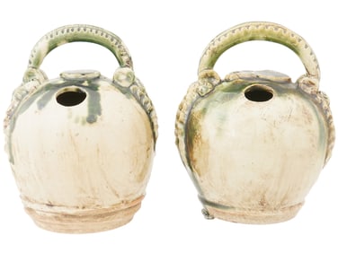 PAIR OF VINTAGE VIETNAMESE GLAZED CERAMIC LIME POTS