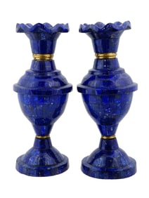 PAIR OF BLUE LAPIS LAZULI AND BRONZE VASES