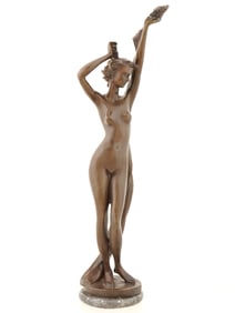 VTG ART DECO STYLE BRONZE NUDE FEMALE FIGURINE