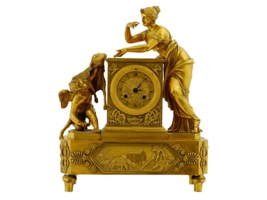 ANTIQUE FRENCH EMPIRE GILT BRONZE MANTEL CLOCK