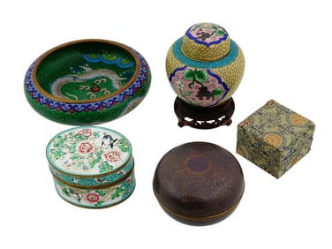 GROUP OF 5 ASIAN CLOISONNE ENAMEL ITEMS
