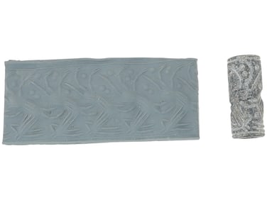 ANCIENT SUMERIAN STONE CYLINDER SEAL HORNED ANIMALS
