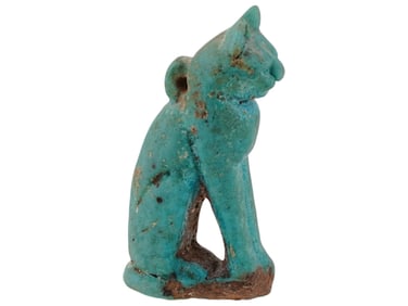 ANCIENT EGYPTIAN FAIENCE CAT AMULET CA 663 TO 525 BC