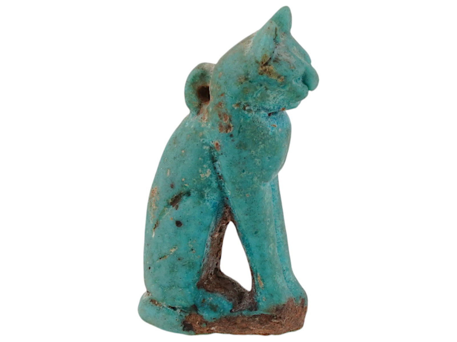 ANCIENT EGYPTIAN FAIENCE CAT AMULET CA 663 TO 525 BC (1 of 7)