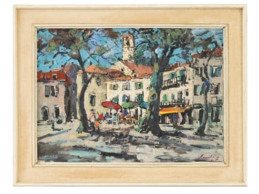 MID CENTURY ITALIAN OIL PAINTING CITYSCAPE SANREMO