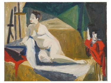 MID 20TH CENTURY FEMALE NUDE PORTRAIT OIL PAINTING