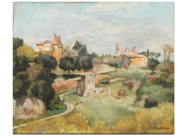 ATTR TO ANDRE HEBUTERNE FRENCH LANDSCAPE OIL PAINTING