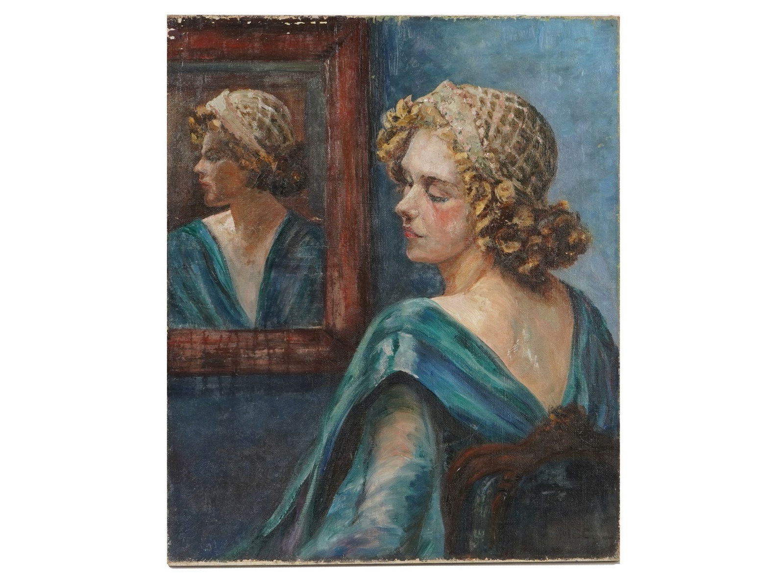 MODERNIST WOMAN PORTRAIT OIL PAINTING SIGNED BY ARTIST (1 of 6)