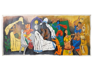 SIGNED MF HUSAIN INDIAN MOTHER TERESA PAINTING W COA