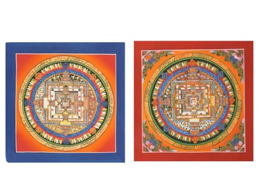 LOT OF BUDDHIST THANGKA MANDALA PAINTINGS ON FABRIC