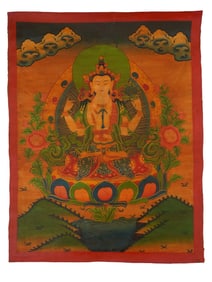 TIBETAN BUDDHIST THANGKA HAND PAINTING ON FABRIC