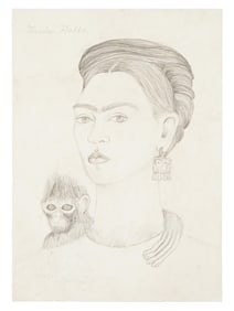 ATTR TO FRIDA KAHLO SELF PORTRAIT PENCIL PAINTING