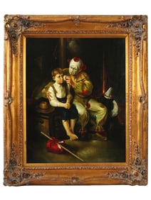 OIL PAINTING CLOWN AND BOY AFTER NORMAN ROCKWELL