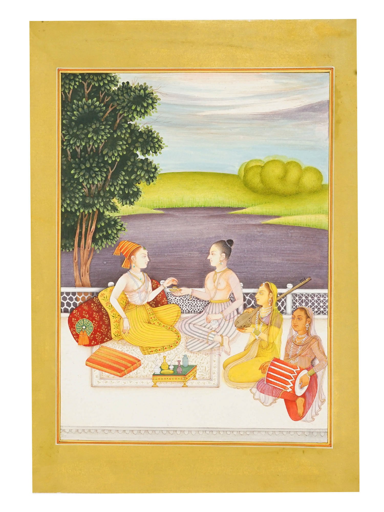 ANTIQUE INDIAN MUGHAL MIXED MEDIA MINIATURE PAINTING (1 of 3)