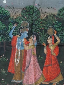 ANTIQUE INDIAN PICHWAI KRISHNA AND RUKMINI PAINTING