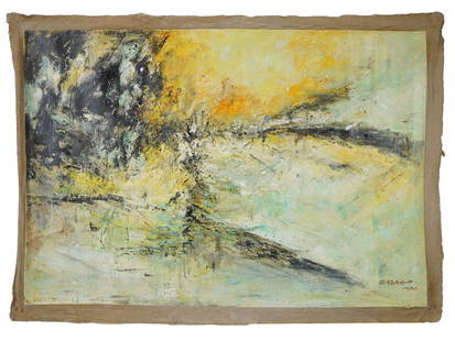 ABSTRACT MIXED MEDIA PAINTING SIGNED ZAO WOU KI: A mixed media painting on canvas depicting an abstract composition. Signed with Calligraphy, lower right. Additionally inscribed, on the backside. Wou Ki Zao is known for Non objective and abstract la