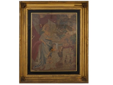 ANTIQUE GEORGIAN STUMPWORK NEEDLEPOINT EMBROIDERY