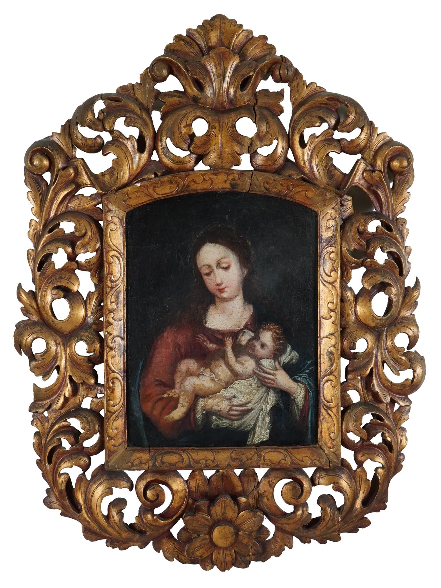 ANTIQUE OLD MASTERS MANNER MADONNA CHILD PAINTING (1 of 5)