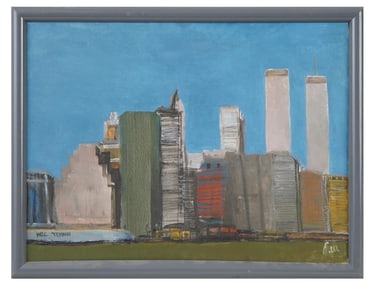 PAINTING CITYSCAPE NEW YORK CITY VIEW SIGNED