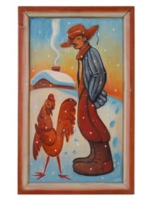 IRINA VLASOVA RUSSIAN OIL PAINTING VERY LONELY ROOSTER